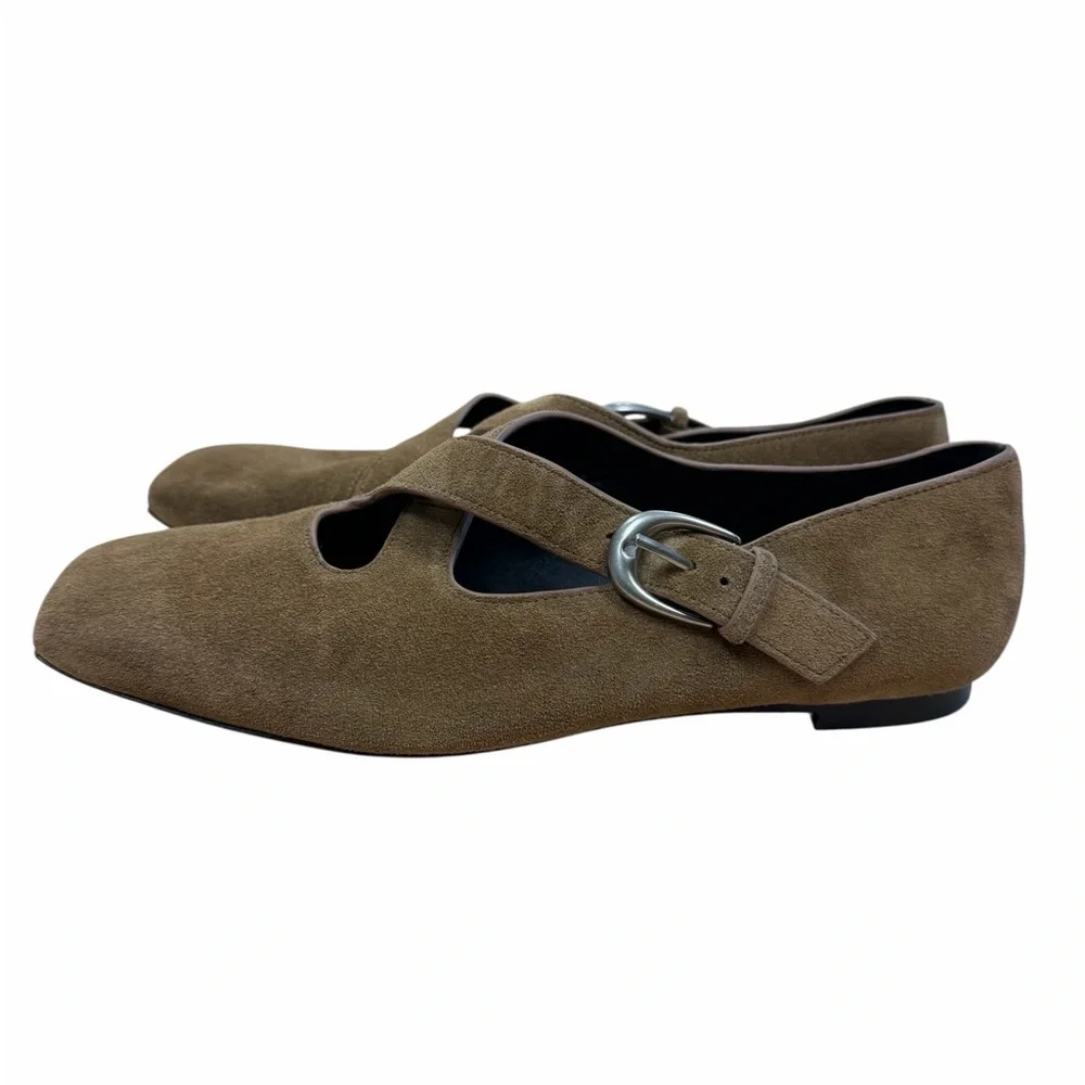 Vince Brown Cici Suede Luxury Women's Crisscross‎ Ballerina Flats